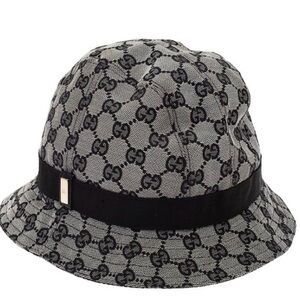 Vintage Gucci Beige GG Canvas Bucket Hat with Black Band